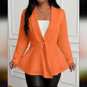 Stylish Orange Knit Blazer 4xl